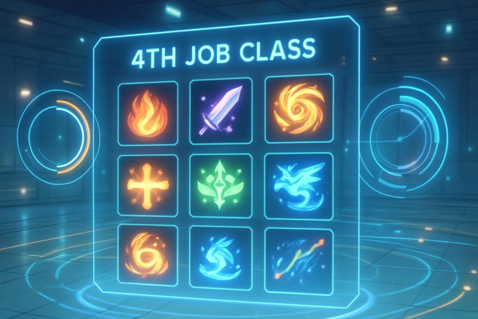 A vibrant digital interface showcasing 4th job class skills in a fantasy game. A vibrant digital interface showcasing 4th job class skills in a fantasy game.