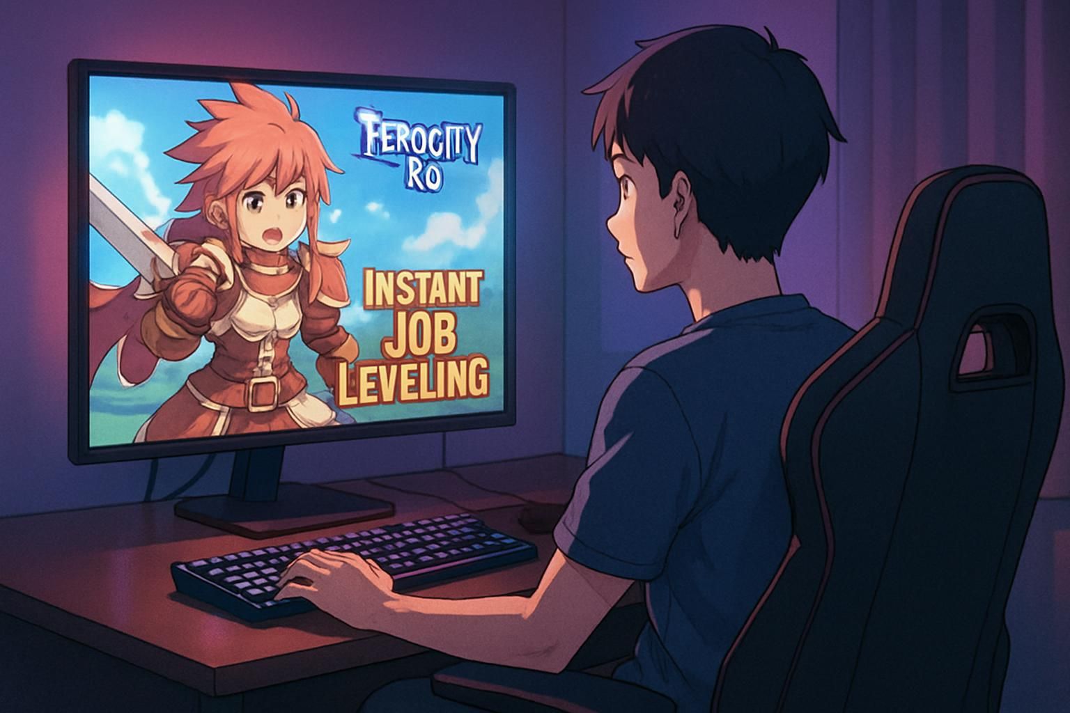 A gamer focuses on a vibrant character from Ragnarok Online. A gamer focuses on a vibrant character from Ragnarok Online.